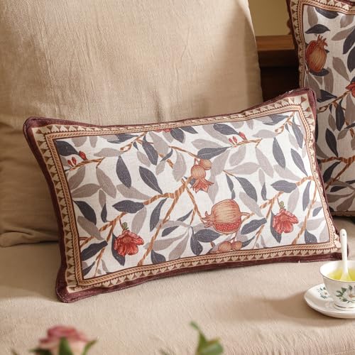 patdrea Designer Throw Pillow Covers Set of 2,Orange Farmhouse Rustic Linen with Pomegranate Fruit Pattern Pillow Covers,Decorative Lumbar Pillowcases Cushion for Bed Living Room Outdoor,12"x20"