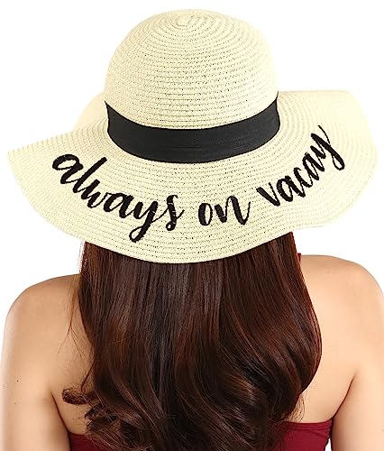 Foldable Beach Hats for Women-Floppy Sun Hats for Women,Roll up Straw Hats for Women,Summer Vacation Hats&Beach Wide Brim Hat