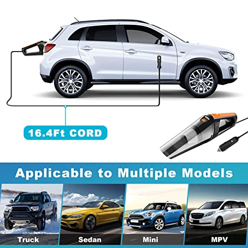 FRESMOL Car Vacuum, Portable Car Vacuum Cleaner High Power 8000Pa, Small 12V Handheld Vacuum with LED Light,16.4Ft Corded, Deep Detailing Cleaning Kit of Car Interior with Dry for Men/Women