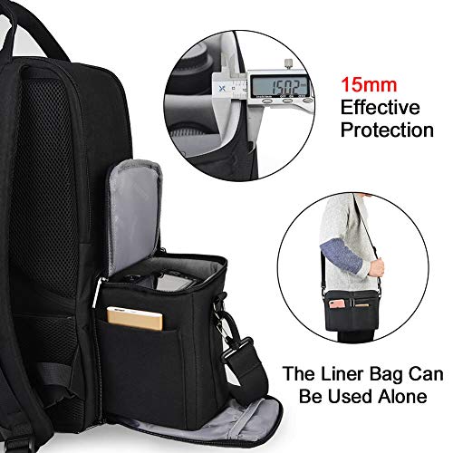 CADeN DSLR Camera Backpack Bag Waterproof Anti Theft with 15.6 inch Laptop Compartment, USB Charging Port, Tripod Holder, Rain Cover, Inner Case, Compatible for Sony Canon Nikon Olympus Black
