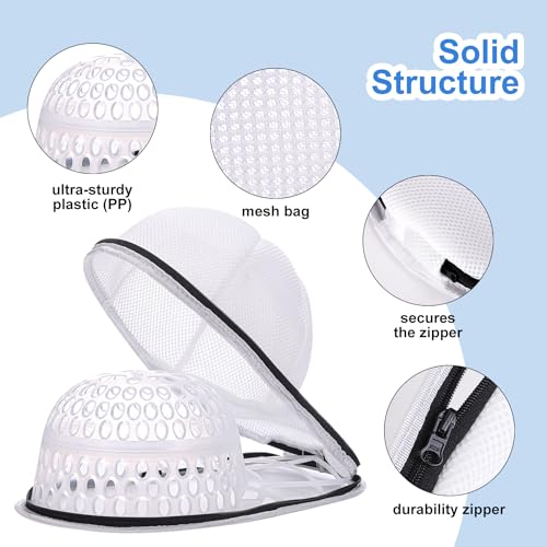 Hat Washer for Baseball Caps - 2 Pack Hat Washer for Washing Machine, Hat Cleaner, Hat Storage for Adult/Kid'S Hat Dishwasher Holder, Hat Protector Racks, Including 2 Pack Hat Bill Shaper, White