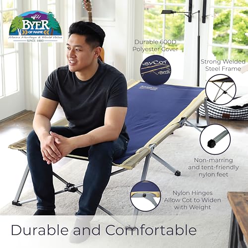BYER OF MAINE Easy Cot - Extra Large Folding Cot - Heavy Duty Cot for Indoor and Outdoor Use - Cot Bed for Adults - 78”L X 31”W X 18”H - 330 lb Capacity