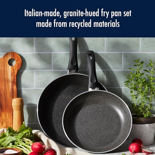 Henckels Everlift 2-Piece Granitium Nonstick Frying Pan Set, 10-inch and 12-inch frying pan, Made in Italy, durable 3-layer granite-hued nonstick coating from recycled materials, Oven safe to 400°F