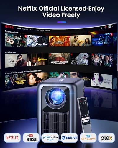 Projector with WiFi and Bluetooth 4K, 【Netflix Official/YouTube/Prime Video】, EXTRAVIS 1000ANSI Home Theater Native 1080P, Auto Focus & Keystone, Dolby Audio, Portable Smart Movie Outdoor Projector