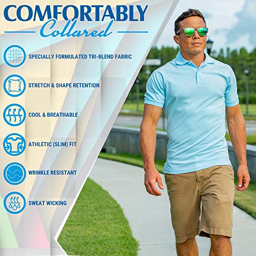 CC Perfect Slim Fit Polo Shirts for Men + Stretch | Breathable Sweat Wicking Short Sleeve Fitted Collared Mens Polo T Shirt Royal Blue