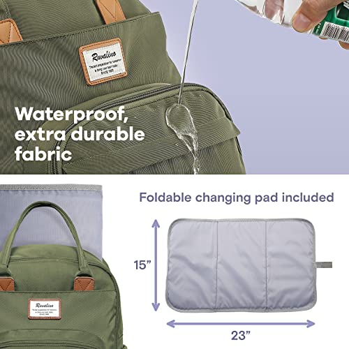 RUVALINO Diaper Bag Backpack, Multifunction Travel Pack Maternity Baby Changing Bags, Large Capacity, Waterproof, Gray