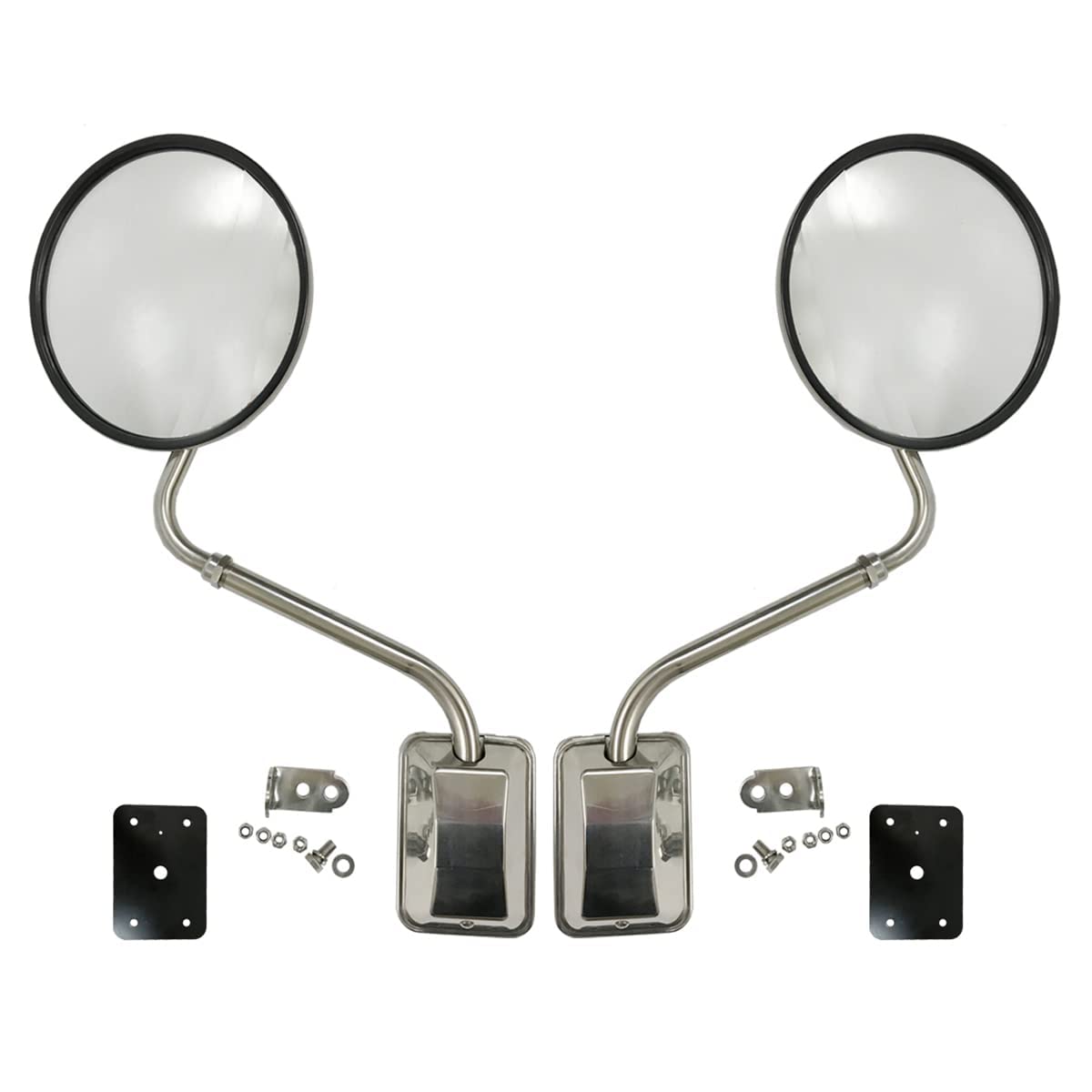 Hood Mirror for Trucks - 8" Mirror with 304 Stainless Steel Arm LH & RH Fits Freightliner, Fits Kenworth, Fits Peterbilt, Fits Volvo and Various Others - Mounting Kits Included