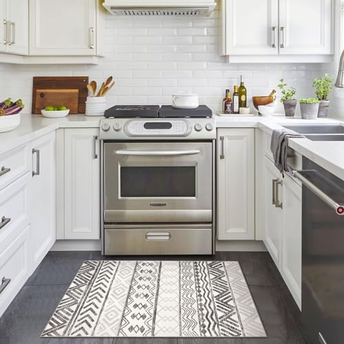 Lansny 8x10 Area Rugs for Living Room, Ivory Navy Blue Moroccan Washable Large Area Rug, Boho Non-Slip Foldable Rugs Distressed Print Faux Wool Indoor Rugs for Bedroom Office Dining Room