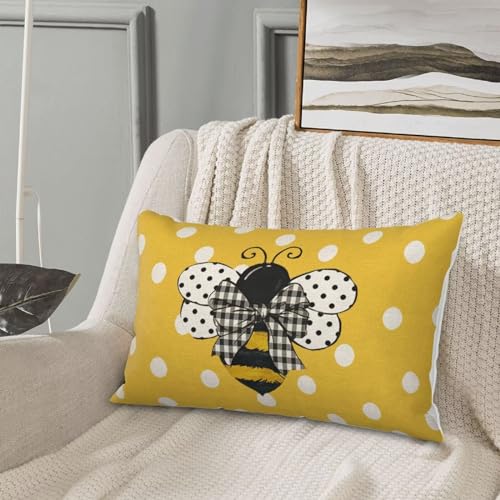 Yellow Bee Pillow Covers 12x20 Set of 2 Polka Dots Outdoor Decorative Throw Pillow Covers Summer Farmhouse Seasonal Linen Cushion Case for Home Sofa Couch Outdoor Decor
