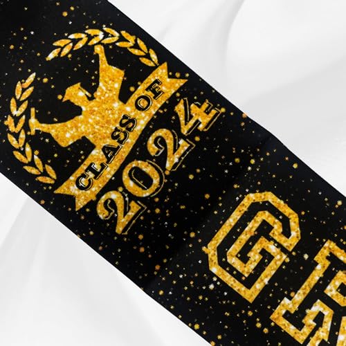 GraduatePro Unisex 2024 Graduation Sash with Gold Glitter Letter Graduated Graduate Hat for Party Gift Black