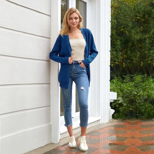 Women's Long Sleeve Button Down Classic Chunky Cardigan Knit Open Front Sweater White