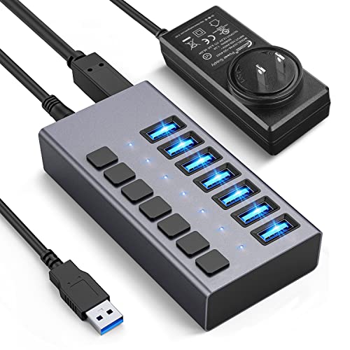 36W Powered USB Hub - ACASIS 7 Ports USB 3.0 Data Hub - with Individual On/Off Switches and 12V/3A Power Adapter USB Hub 3.0 Splitter for Laptop, PC, Computer, Mobile HDD, Flash Drive and More