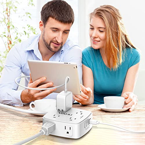 6 Ft Surge Protector Power Strip - 8 Widely Outlets with 4 USB Ports, 3 Side Outlet Extender with 6 Feet Extension Cord, Flat Plug, Wall Mount, Desk USB Charging Station, ETL,Black