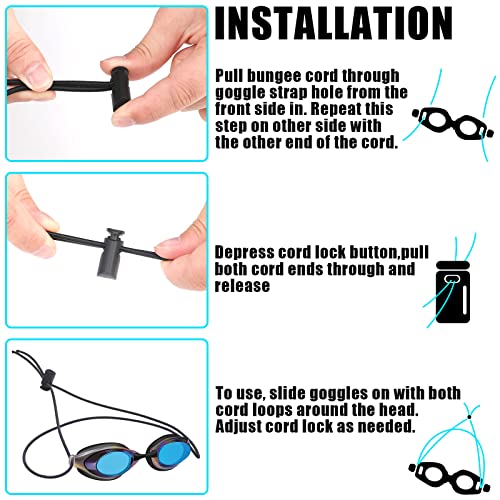Frienda 10 Sets Goggle Bungee Straps for Swim,Adjustable Replacement Bungee Cord Swimming Goggle Strap with Lock Clamp(Black)
