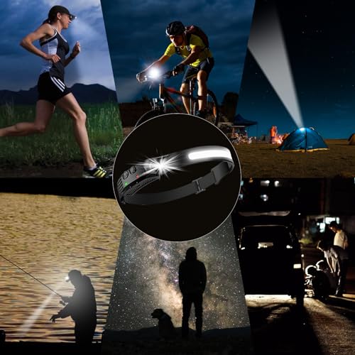 Rechargeable LED Headlamp,COB230° Wide Beam, 5 Modes of Lightweight Headlamps with Motion Sensors, Type-C USB Charging,Suitable for Night Running, Fishing, Cycling, Camping.