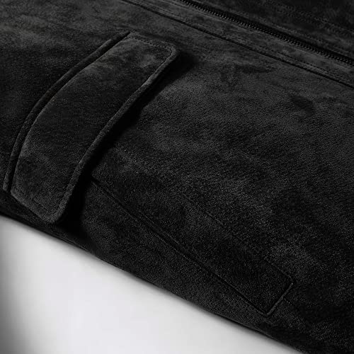 FLAVOR Men's Classic Leather Jacket Suede Winter Coat with Removable Collar (Small, Black)