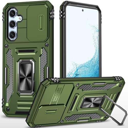 KOBBRAN for Samung Galaxy S23 FE Case with Slide Camera Cover Ring Kickstand Military Grade Shockproof Case Armor Heavy Duty for Galaxy S23 FE Phone Case (Black)