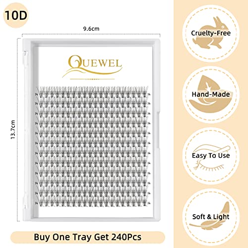QUEWEL Cluster Lashes 72 Pcs Wide Stem Individual Lashes C/D Curl 8-16mm Length DIY Eyelash Extension False Eyelashes Natural&Mega Styles Soft for Personal Makeup Use at Home (Natural-D-18)