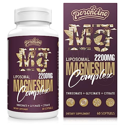 Liposomal Magnesium Complex 2200MG Softgels,Magnesium Threonate, Magnesium Glycinate, Magnesium Citrate, Three-in-one Supplement, Gluten Free, 60 Softgels