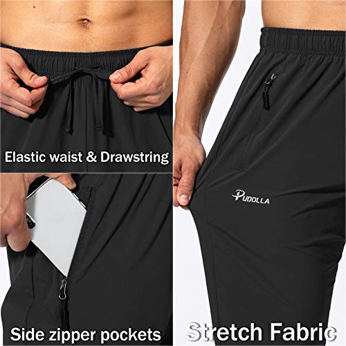 Pudolla Men's Workout Athletic Pants Elastic Waist Jogging Running Pants for Men with Zipper Pockets (Deep Khaki 3X-Large)