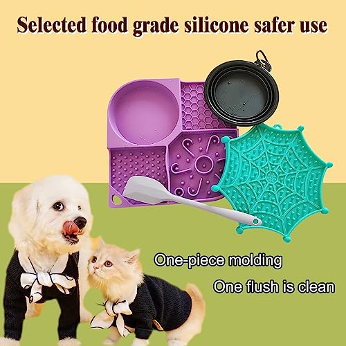 Wet and Dry Lick Mat for Dog and Cat with Suction Cups 2 in 1 Slow Feeder Bowl Licking Mat Peanut Butter Lick Pad for Dog Anxiety Relief Cat Boredom Reducer Perfect for Bathing Grooming
