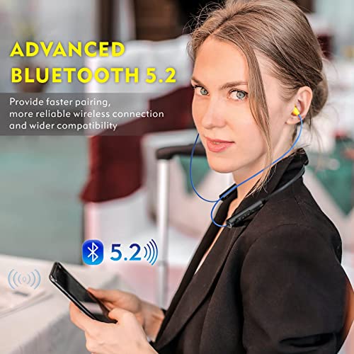MIPEACE Bluetooth Earplug Headphones, Neckband Wireless Earbuds earplugs-29db Noise Reduction isolating in-Ear earplug Earphones and Controls,IPX5 sweatproof,19+Hour Battery(Blue)