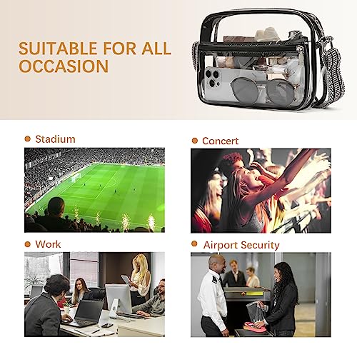 BOSTANTEN Clear Bag Stadium Approved Crossbody Bags Small Clear Purse with Adjustable Strap for Concerts Sports Black