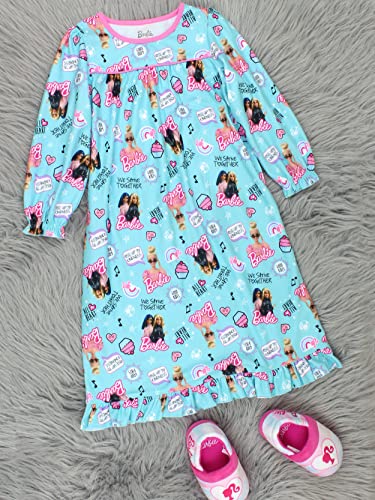 Barbie Girls Flannel Granny Gown Nightgown Pajamas (4, Turquoise)