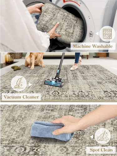 Lahome Black Washable Runners for Hallways,Boho 2'6"x10' Kitchen Runner Rugs Non Skid Washable Indoor Bathroom Runner Rug,Distressed Carpet Runner for Bedroom Entryway Foyer(2'6"x10', Black/Grey)