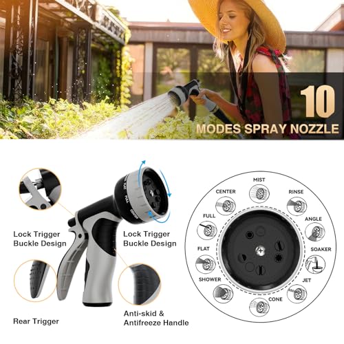 Garden Hose 50ft, Metal Water Hose with 10 Function Nozzle - Flexible Metal Garden Hose, Kink Free, Lightweight and Sturdy Water Hose, Metal Hose for Yard, 3/4" Fittings Metal Hose