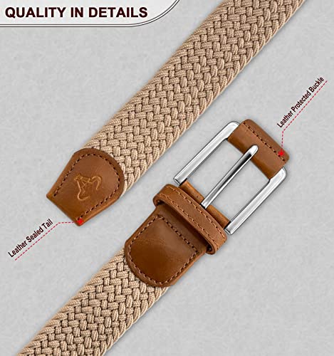 BULLIANT Belt for Men 2Pack,Mens Gift Stretch Braided Web Belt Elastic for Casual Golf Jeans,1 3/8"(Black/Antique Blue,26"-32" Waist Adjustable)