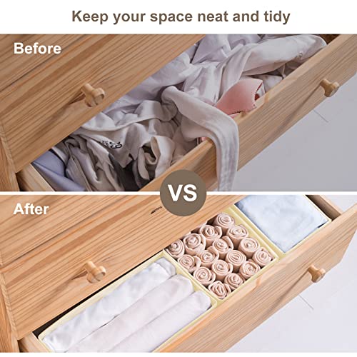Coorganisers 6 Pack Dresser Organizers - Drawer Organizers for Clothing & Baby, Woven-Fabric Storage Drawers (Beige