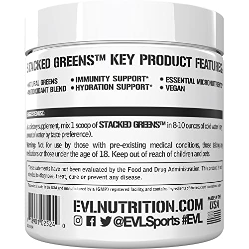 Evlution Nutrition Stacked Greens - Raw Superfood - Made with Natural Greens Blend + Essential Daily Micronutrients - Immunity + Hydration Support - Vegan & GMO-Free - 30 Servings - Orchard Apple