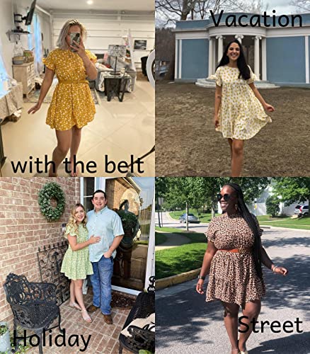 Chuanqi Womens Ruffles Boho Floral Printed Babydoll Loose Swing Casual Short Mini T-Shirt Dress (Yellow, x_s)