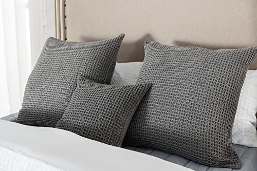COCOPLOCEUS Pillow Cover 26x26 1 Piece Cotton Euro Sham with Hidden Zipper Wrinkle Resistant Breathable Decorative Waffle Weave Pillowcase for Couch, Sofa, Bedroom Car, Chocolate Grey