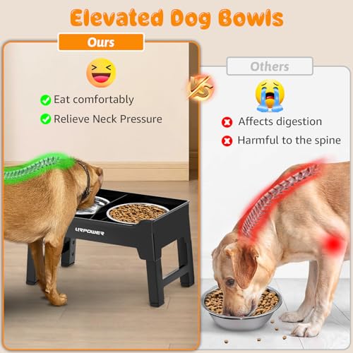 URPOWER Elevated Dog Bowls Mess Proof Raised Dog Bowl 4 Height Adjustable Dog Bowl Stand with 2 Stainless Steel Dog Food and Water Bowl Non-Slip Dog Bowl Set for Small Medium Large Dogs & Pets