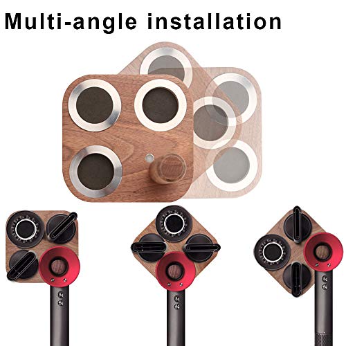 JuBeCo Wood Wall Mount Holder for Dyson Hair Dryer, Wood + Metal Wall Bracket Frame for Dyson Supersonic Hair Dryer. (Walnut)
