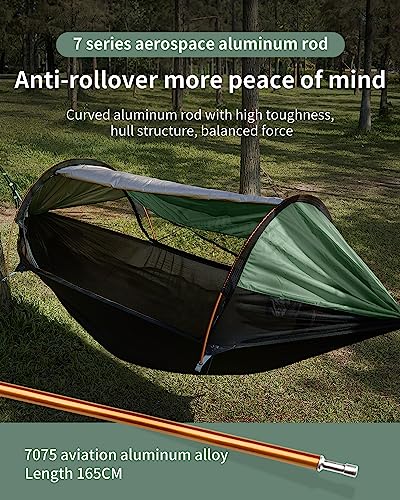 Travel Bird Camping Hammock Tent with Mosquito Net and Sunshade, Extra Large for 2 Person, Lightweight Hanging Hammocks Tree Straps Swing, Bivvy Ground Tent for Outside, Hiking, and Travel