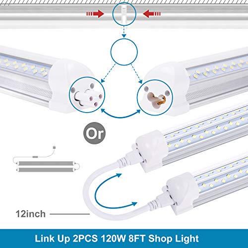 LIGHEART 8FT LED Shop Light (6-Pack) - 120W 14400LM, 6000K Cold White, V-Shape T8 Linkable Fixture - Clear Lens, Plug & Play, Instant On - Fluorescent Replacement for Garage, Warehouse, Workshop