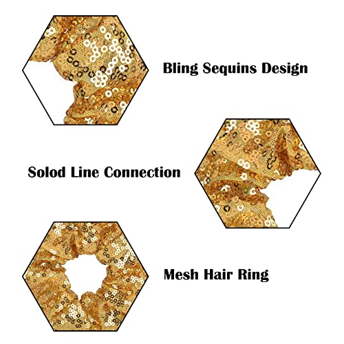 Yuese 6 Pieces Sparkly Sequins Hair Scrunchies Elastics Hair Bands Ponytail Holders Hair Wrist Ties Ropes Scrunchies for Show Gym Dance Party Club Girls Women Hair Accessories (Silver)
