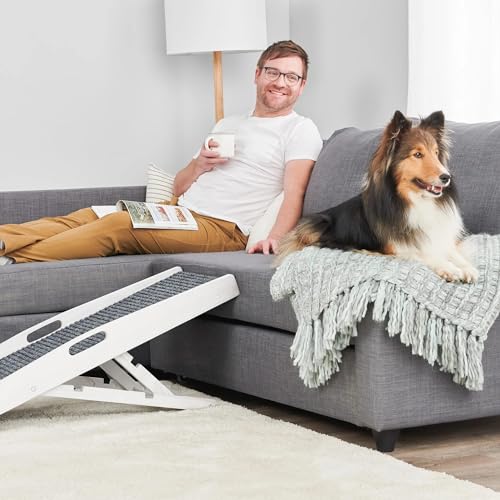 Carlson 39.5" Indoor Pet Ramp, White, Collapsible, Adjustable Height, Includes Handles, Non-Slip Carpet, and Rubber Feet