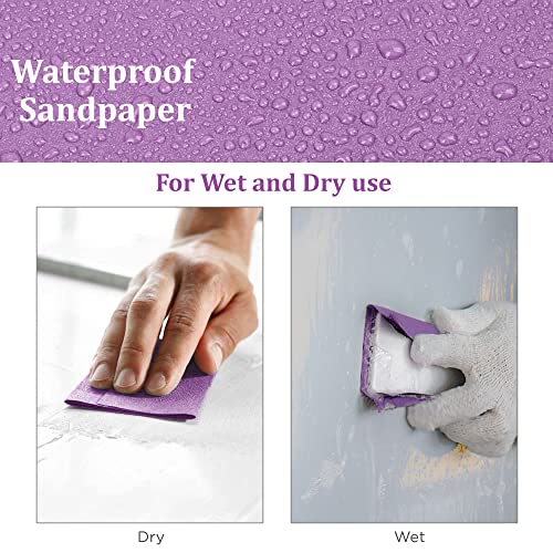 LotFancy 60 Grit Sandpaper, 30PCS 9 x 11” White Fused Alumina Wet Dry Sanding Sheets, for Automotive Metal Sanding Polishing, Wood Finishing, Purple