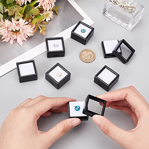 BENECREAT 36PCS Black Gemstone Display Box Mini Square Acrylic Jewelry Box Container(1.2x1.2x0.6) with Clear Top Lids and Sponge for Gems,Jewelry Packing