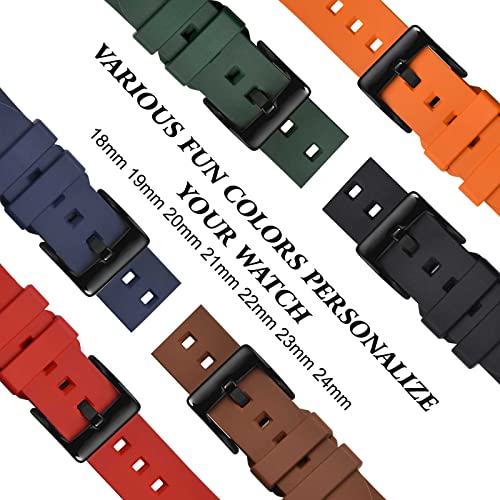 ANNEFIT Premium Silicone Watch Band, Quick Release Fluoro Rubber Strap 20mm with Black Buckle (Orange)