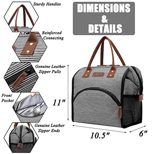 LOKASS Lunch Bag Women Insulated Lunch Box Wide-Open Lunch Tote Bag Large Waterproof Cooler Bag for Work Picnic Hiking Beach(Gray)