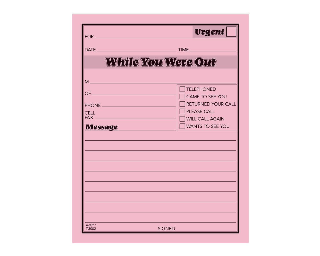 TOPS While You Were Out One-Sided Note Pads, 4.25 x 5.5 Inches, Pink, 50 Sheets per Pad, 12 Pads per Pack (3002P)