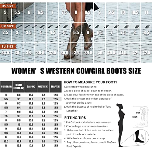 IUV Cowboy Boots For Women Mid Calf Western Boots Cowgirl Pull-On Tabs Pointy Toe Boot