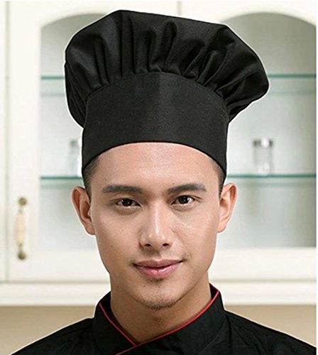 Hyzrz Chef Hat Adult Adjustable Elastic Baker Kitchen Cooking Chef Cap (Black)