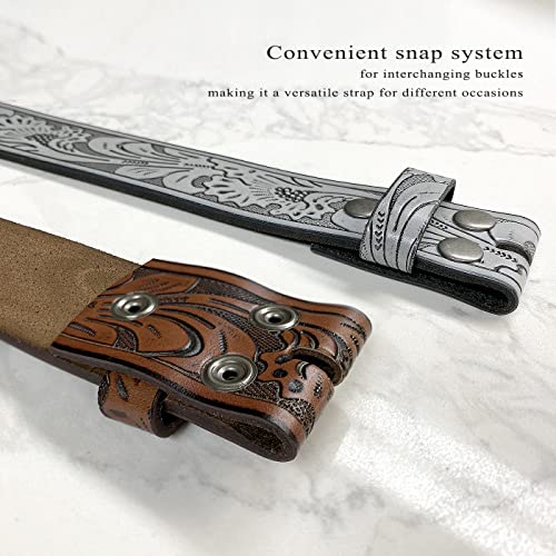 B6670-N Vintage Butterfly Embossed Genuine Leather Full Grain Casual Belt Strap 1-1/2"(38mm) Wide (Brown, 32)