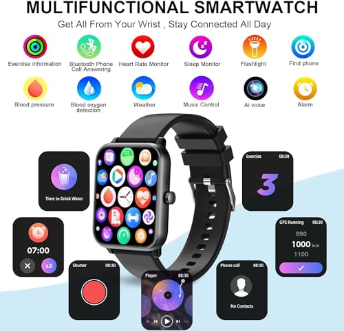 Smart Watch Full Touch Smart Watches for Android iOS Phones Compatible (Answer/Make Call) Smart Fitness Tracker Watch for Women Man Waterproof Smartwatch with Sleep/Heart Rate/sports/Step (Black)